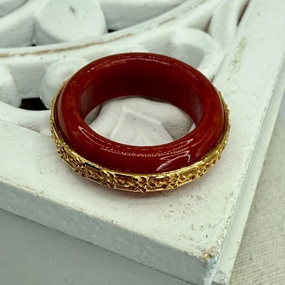 Red Jade Ruyi Knot Band Ring 18K Vermeil Over Sterling Silver Size 8 NWT - Picture 7 of 17